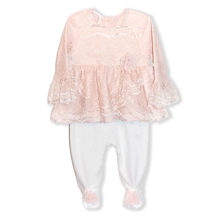 slide 1 of 1, Biscotti Newborn Lace Footie Coverall - Champagne/Ivory, 1 ct