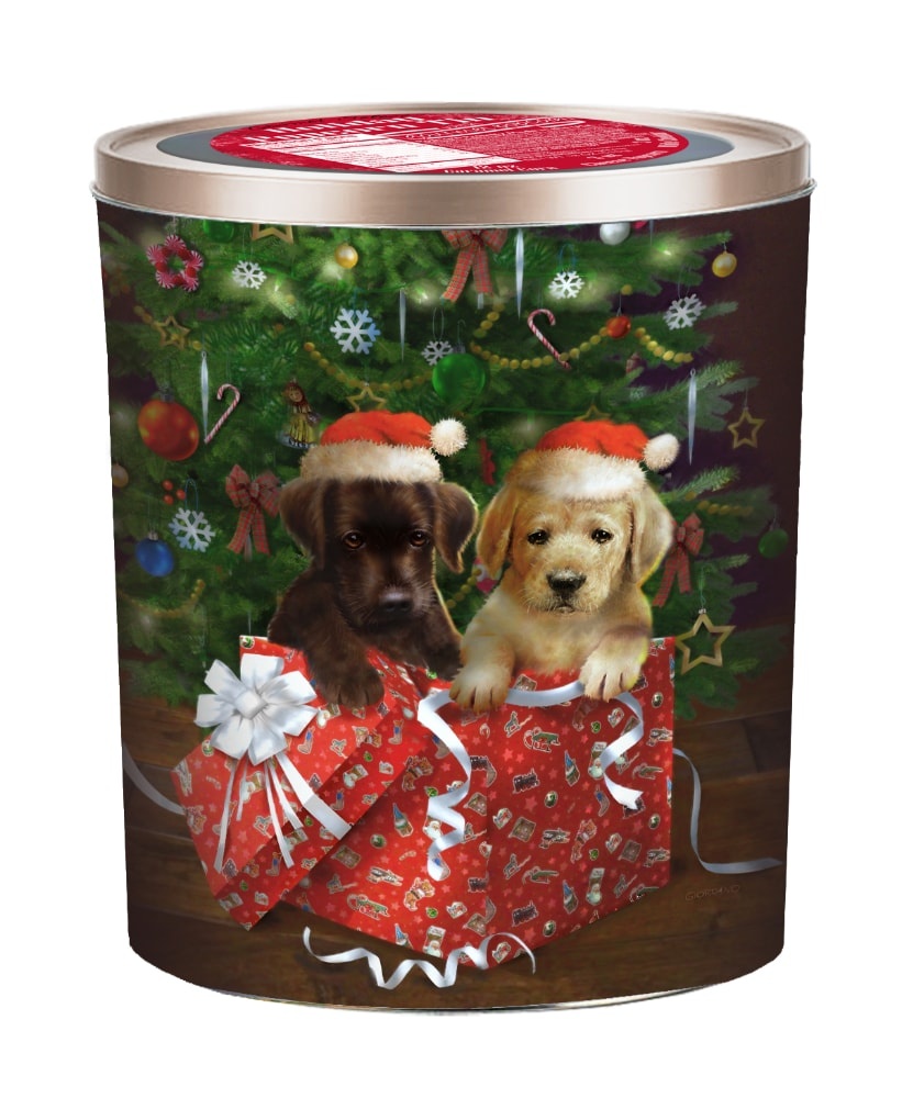 slide 1 of 1, Hickory Farms Holiday Puppies Popcorn Tin, 12 oz