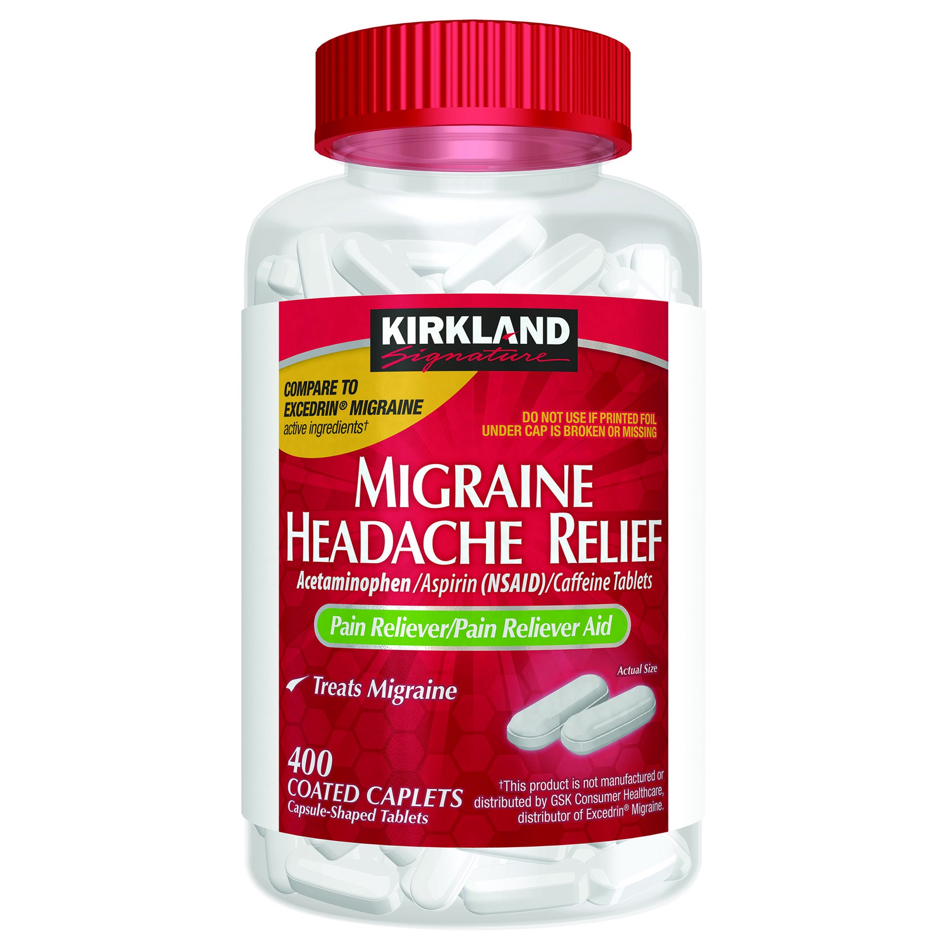 slide 1 of 1, Kirkland Signature Migraine Relief Coated Caplets, 400 ct, 