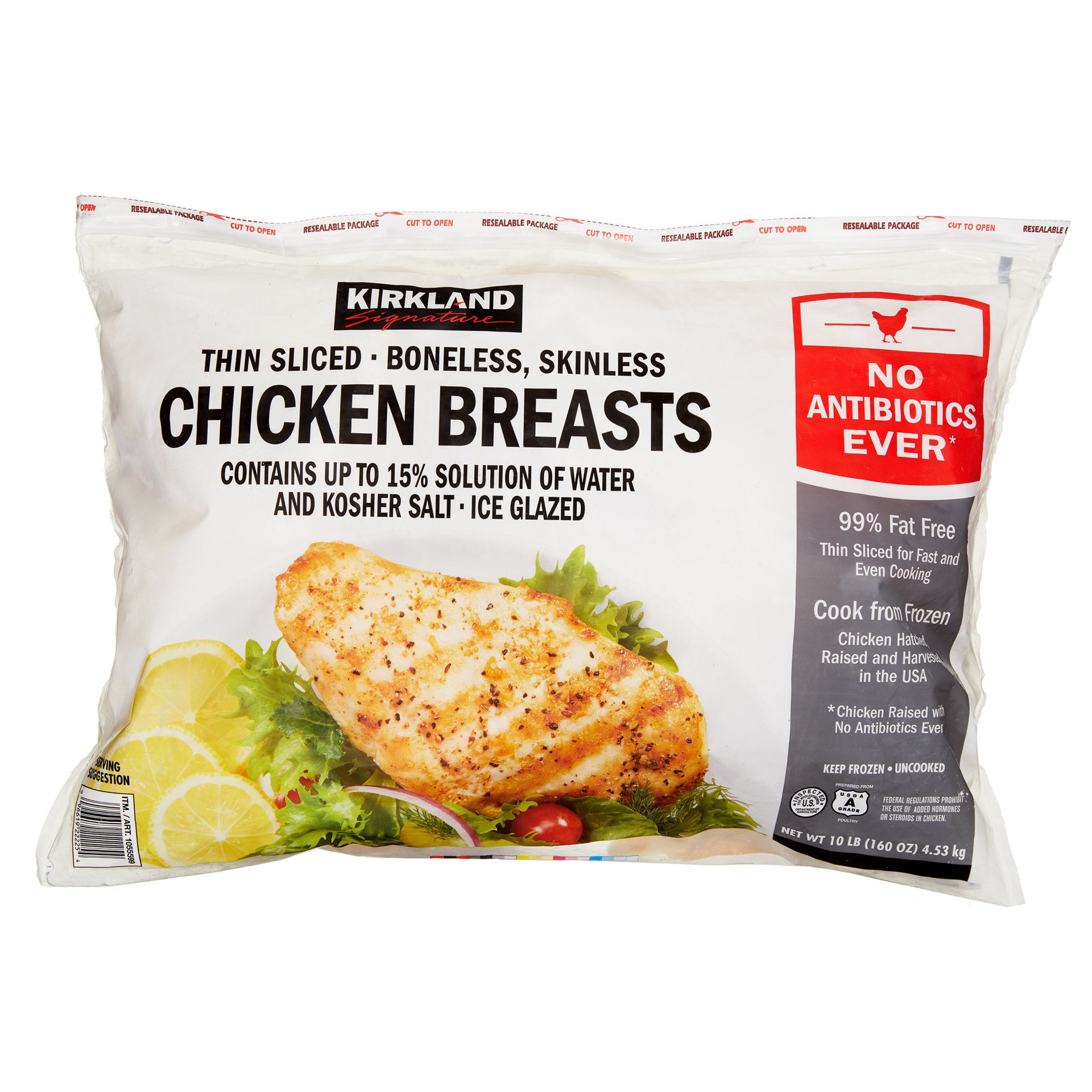 slide 1 of 2, Kirkland Signature Thin Sliced Chicken Breasts, Boneless Skinless, 10 lbs, 