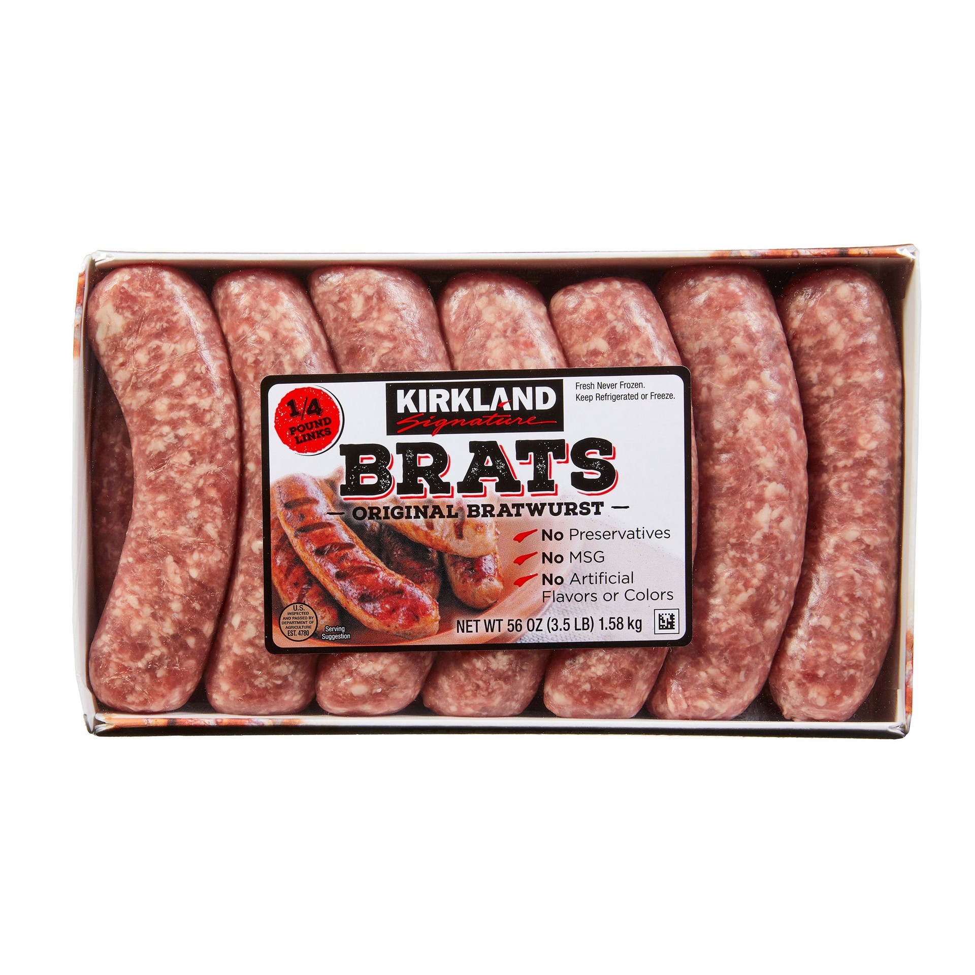 slide 1 of 1, Kirkland Signature Original Bratwurst, 14 count, 3.5 lbs, 