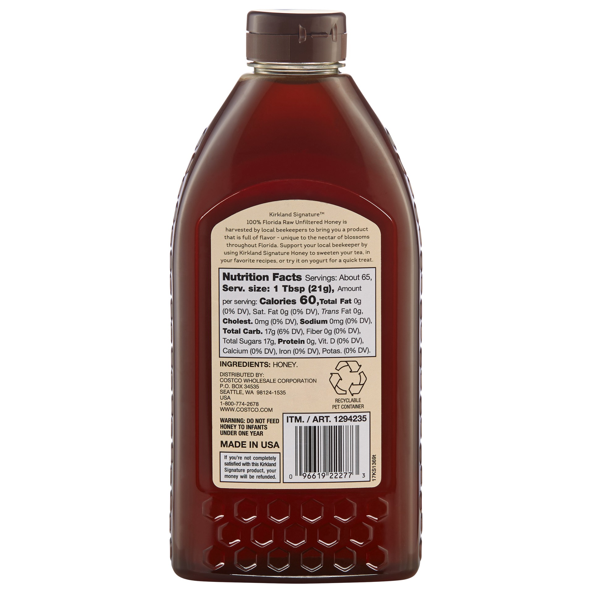 slide 2 of 2, Kirkland Signature Florida Raw Unfiltered Honey, 3 lbs, 