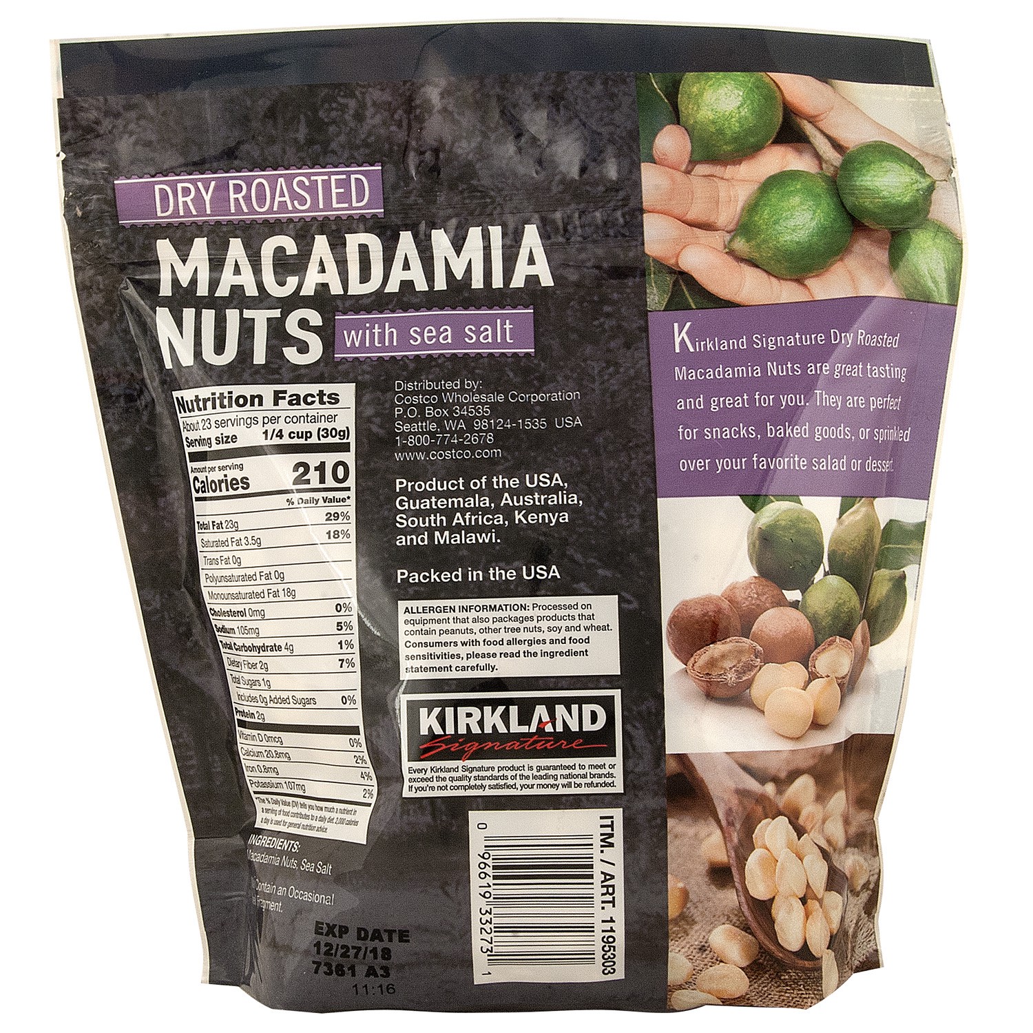 slide 2 of 2, Kirkland Signature Dry Roasted Macadamia Nuts, 1.5 lbs, 