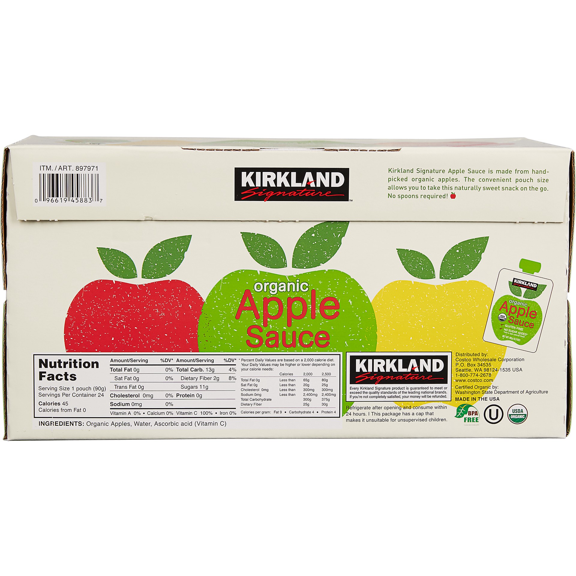 slide 2 of 2, Kirkland Signature, Organic Applesauce, 3.17 oz, 24 Count, 