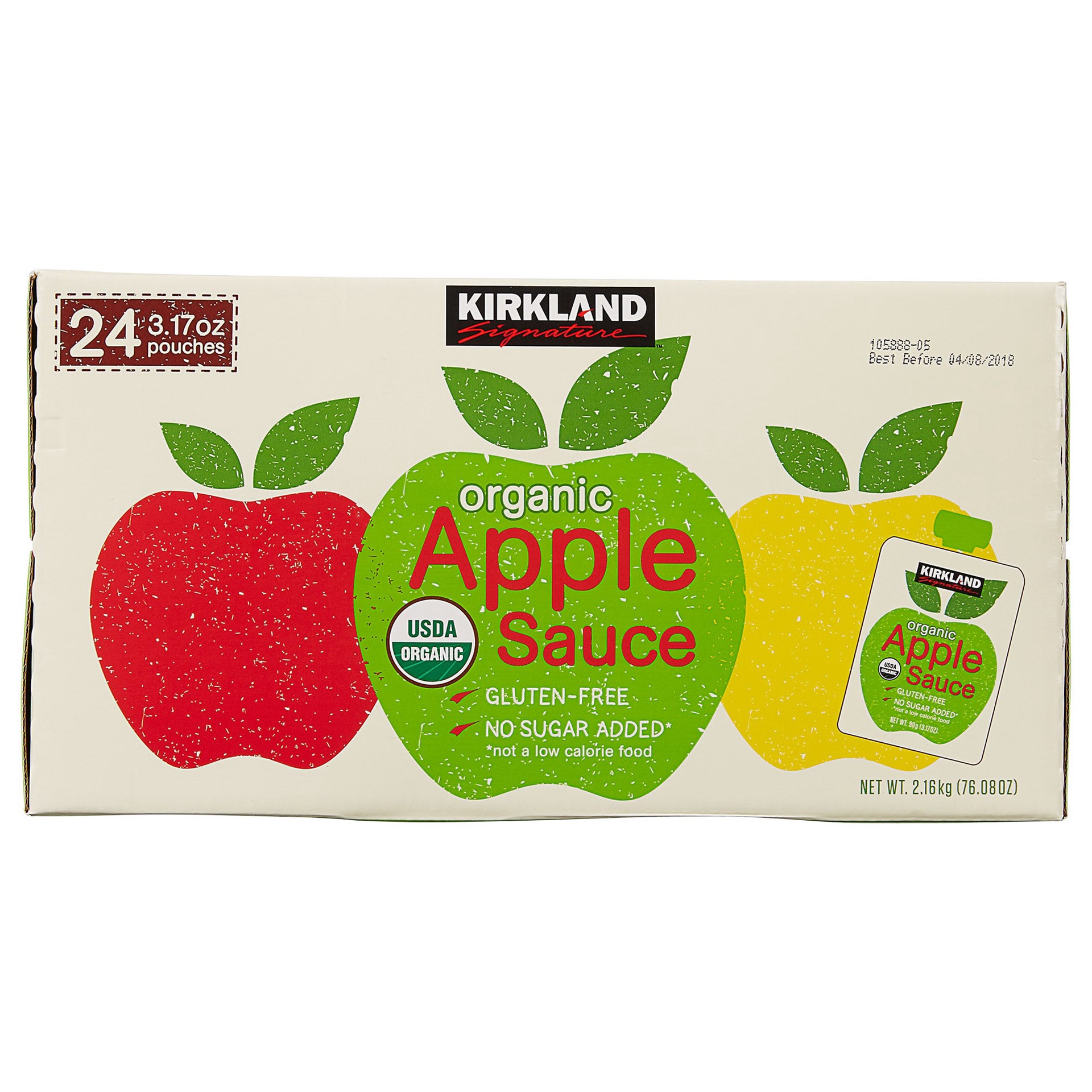 slide 1 of 2, Kirkland Signature, Organic Applesauce, 3.17 oz, 24 Count, 