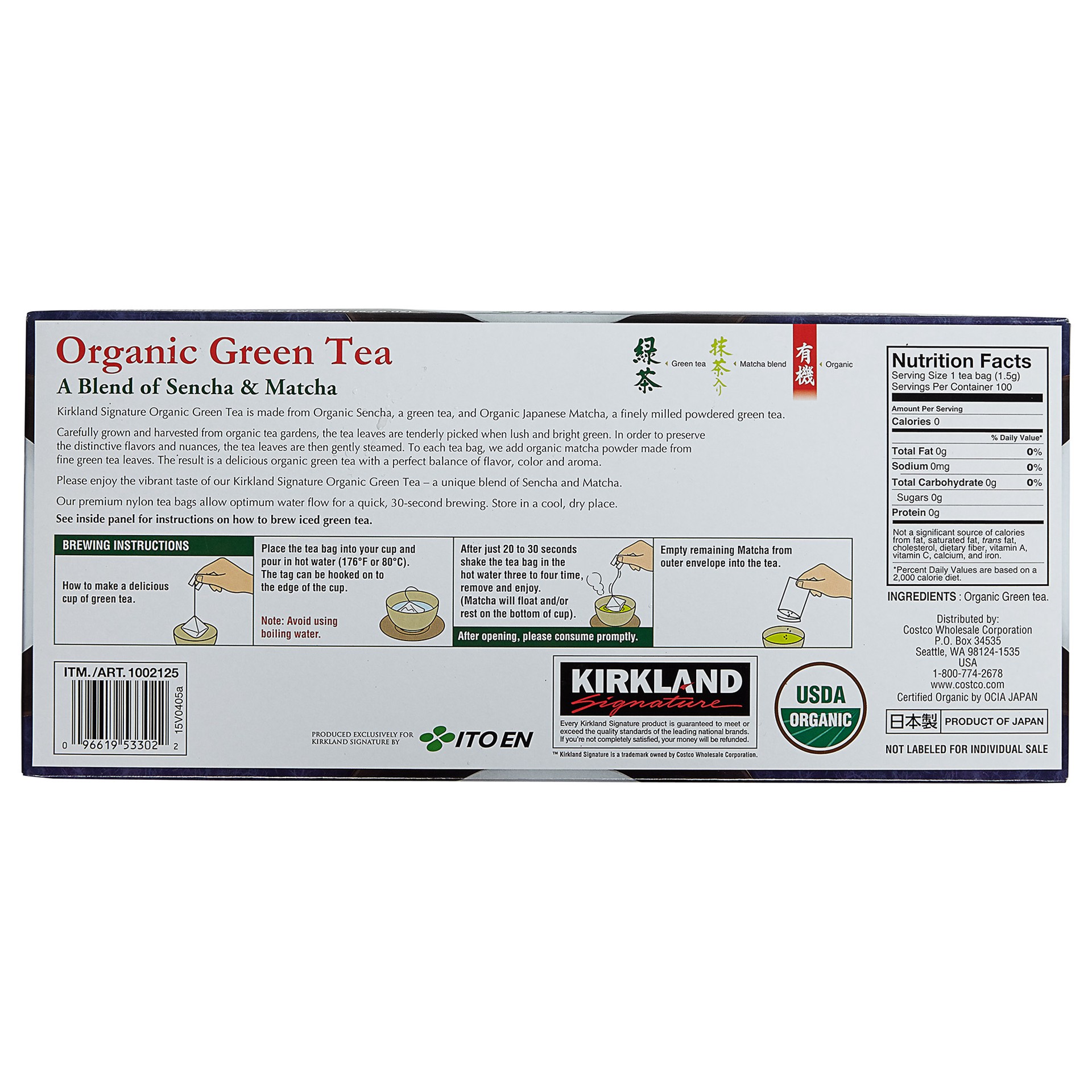 Kirkland Signature Organic Matcha Sencha Green Tea 100 ct Shipt