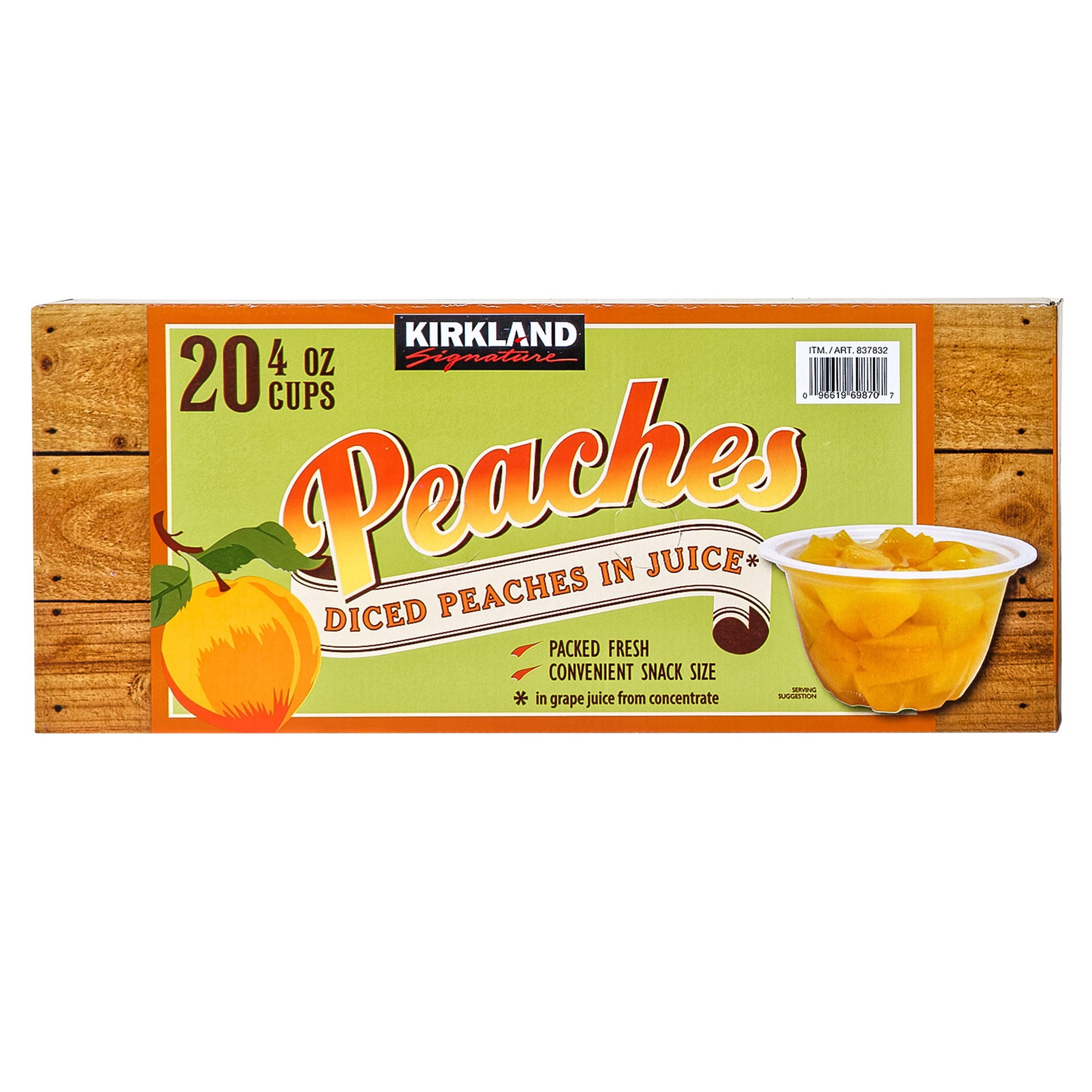 slide 1 of 1, Venus Growers Kirkland Signature Diced Peach Cups, 20 count, 