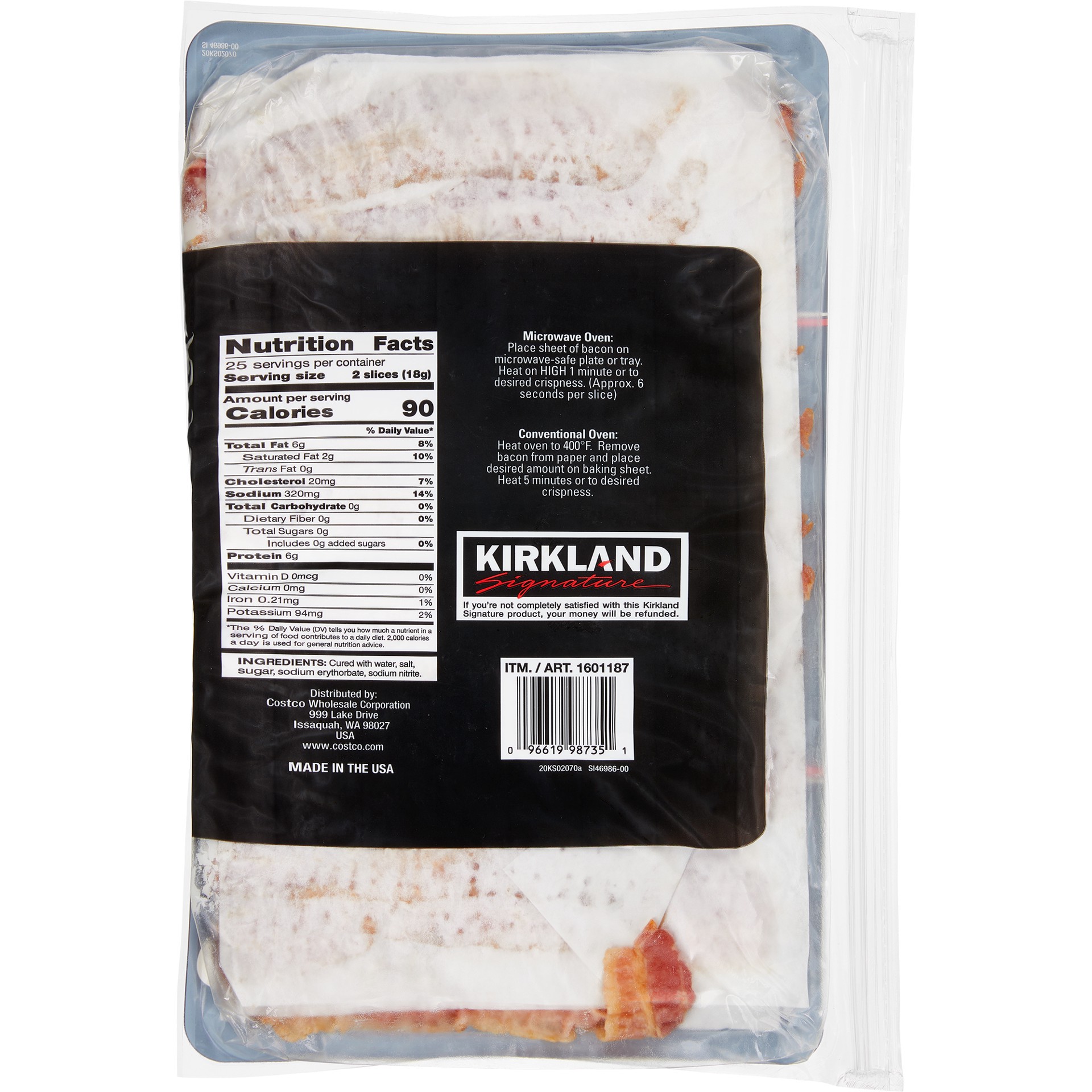 slide 2 of 2, Kirkland Signature Fully-Cooked Bacon, Hickory Wood Smoked, 1 lb, 