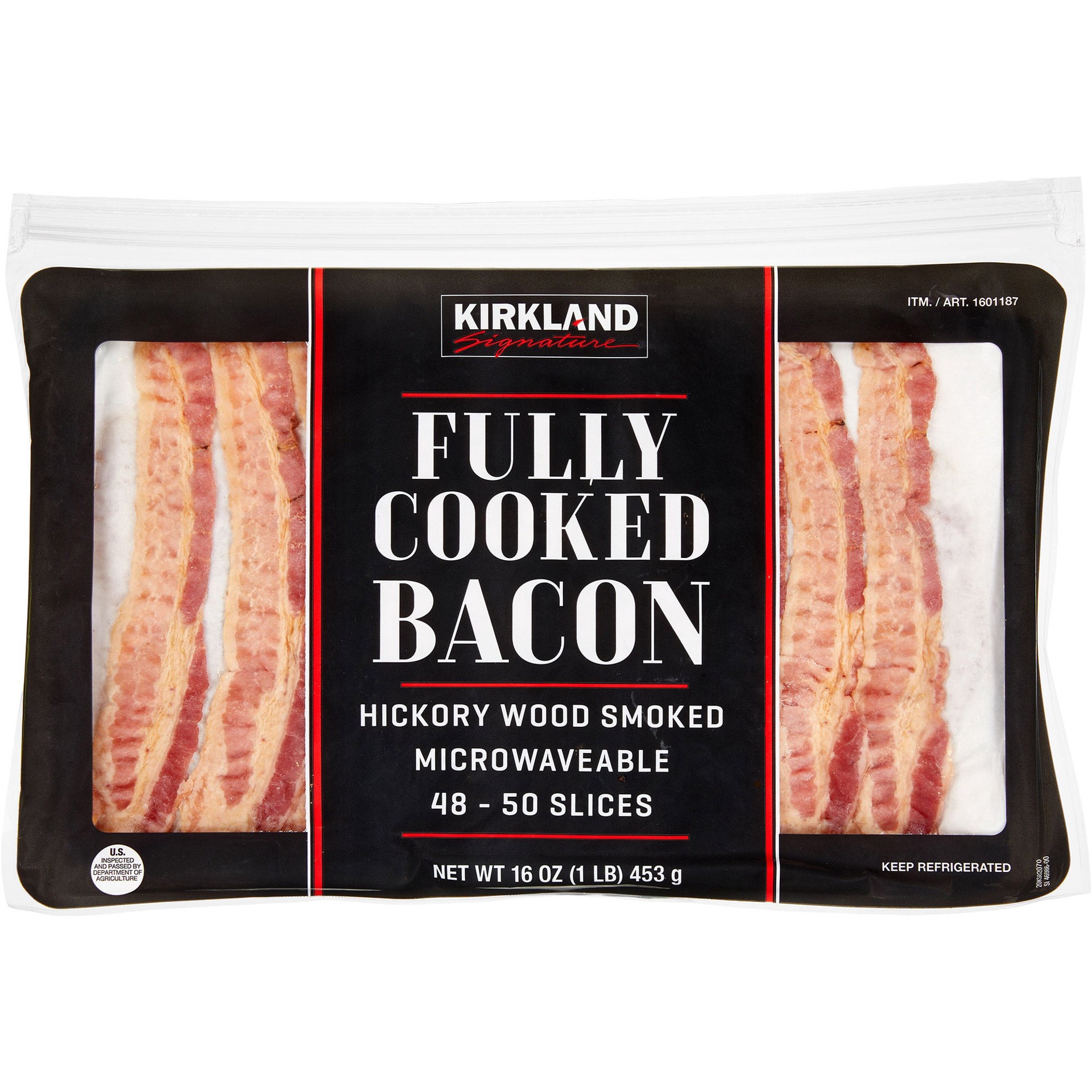 slide 1 of 2, Kirkland Signature Fully-Cooked Bacon, Hickory Wood Smoked, 1 lb, 