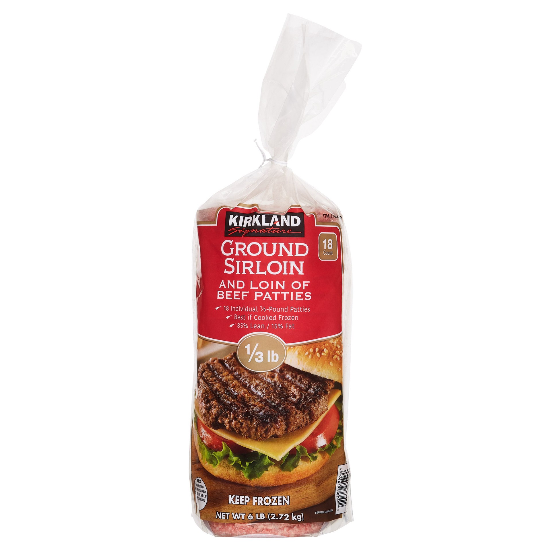 slide 1 of 2, Kirkland Signature Sirloin Patties, 1/3 lb, 18 count, 