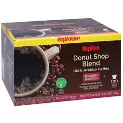 Hy-vee Medium Roast Donut Shop Blend 100% Arabica Coffee Single Serve Cups- 100 ct