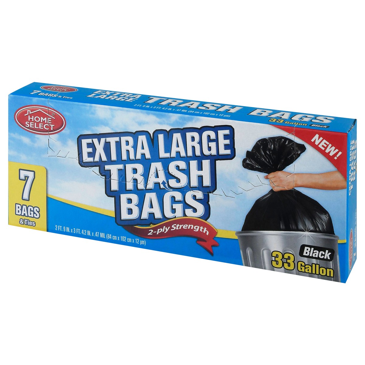 slide 4 of 13, Home Select 33 Gallon Extra Large 2-Ply Strength Black Trash Bags 7 Bags & Ties 7 ea, 7 ct