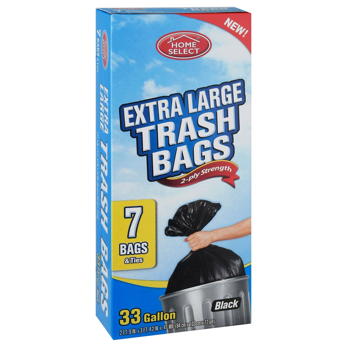 slide 4 of 13, Home Select 33 Gallon Extra Large 2-Ply Strength Black Trash Bags 7 Bags & Ties 7 ea, 7 ct