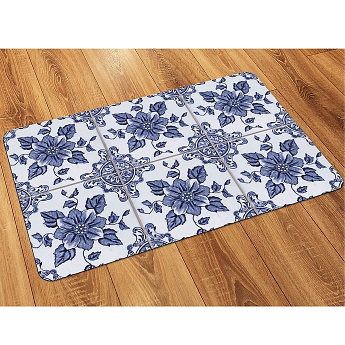 slide 2 of 3, The Softer Side by Weather Guard Delft Floral Kitchen Mat, 23 in x 36 in