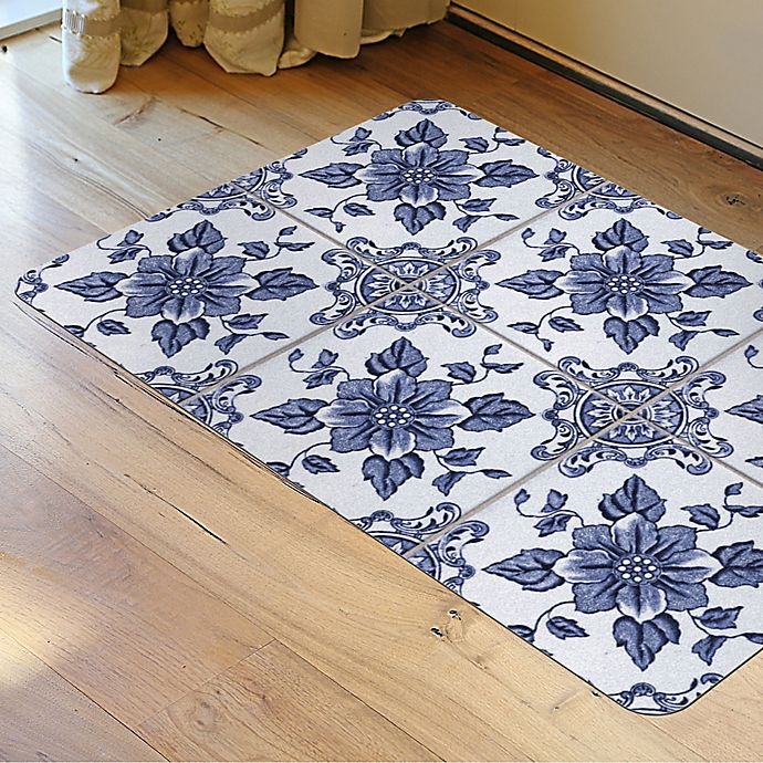 slide 3 of 3, The Softer Side by Weather Guard Delft Floral Kitchen Mat, 23 in x 36 in