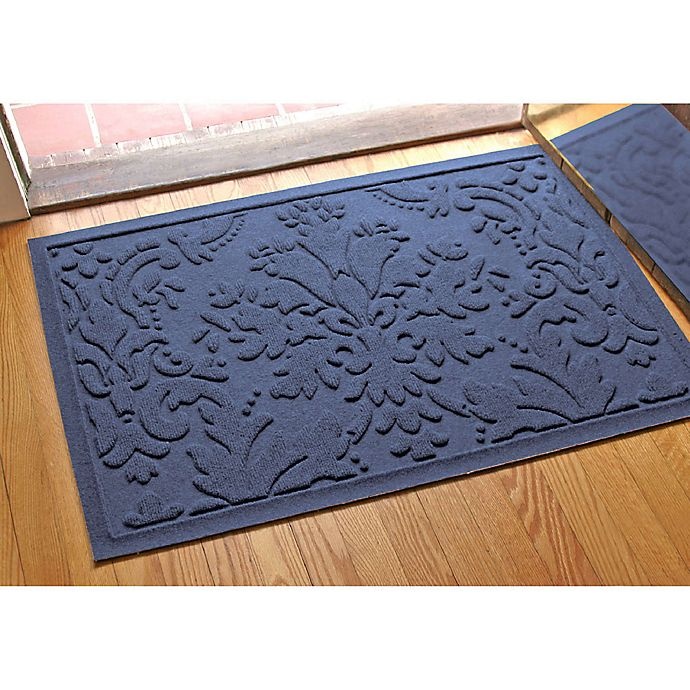 slide 1 of 1, Weather Guard Damask Door Mat - Navy, 23 in x 35 in