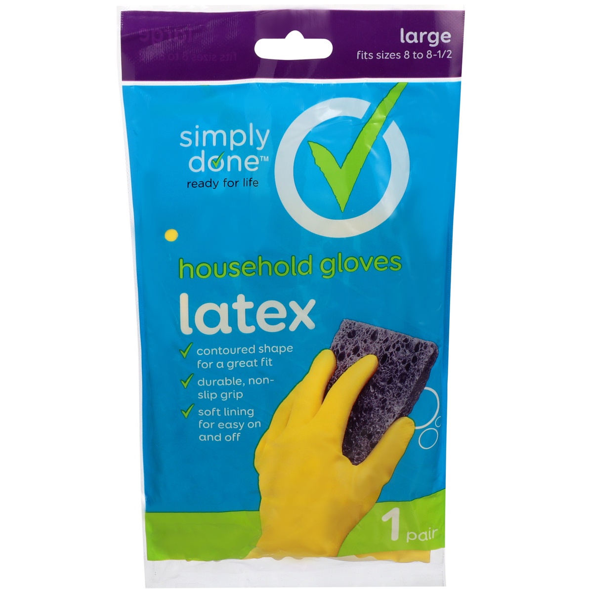 slide 1 of 1, Simply Done Household Latex Gloves Large, 1 ct