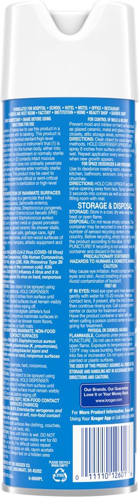 slide 4 of 4, Kroger Fresh Linen Scent Disinfectant Spray, 19 oz