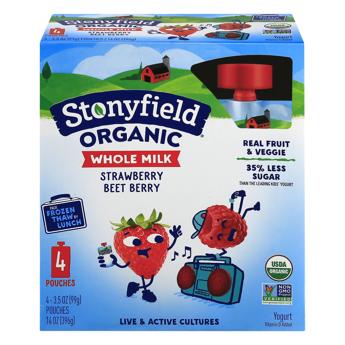 slide 1 of 8, Stonyfield Organic Whole Milk Strawberry Beet Berry Kids' Yogurt - 4ct/3.7oz Pouches, 4 ct; 3.7 oz