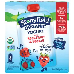Stonyfield Organic Whole Milk Strawberry Beet Berry Yogurt 4 - 3.5 oz Pouches
