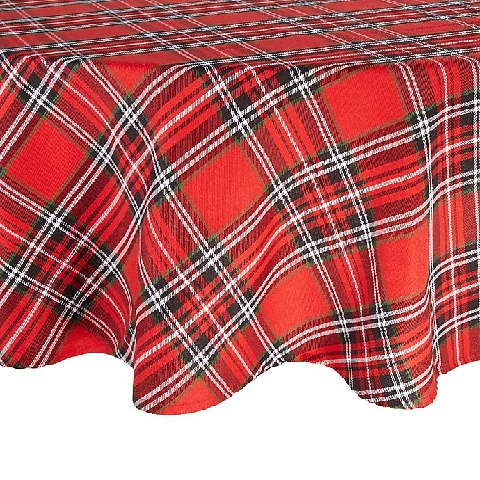 slide 1 of 4, Winter Wonderland Marydel Plaid Round Tablecloth, 70 in