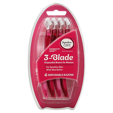 slide 1 of 1, Signature Care Womens Razors 3 Blade Disposable Pink, 4 ct