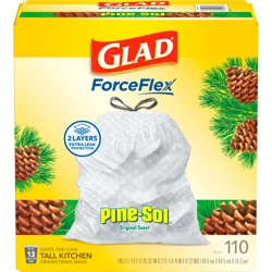 Glad ForceFlex Tall Kitchen Drawstring Trash Bags, Pine-Sol Original Scent