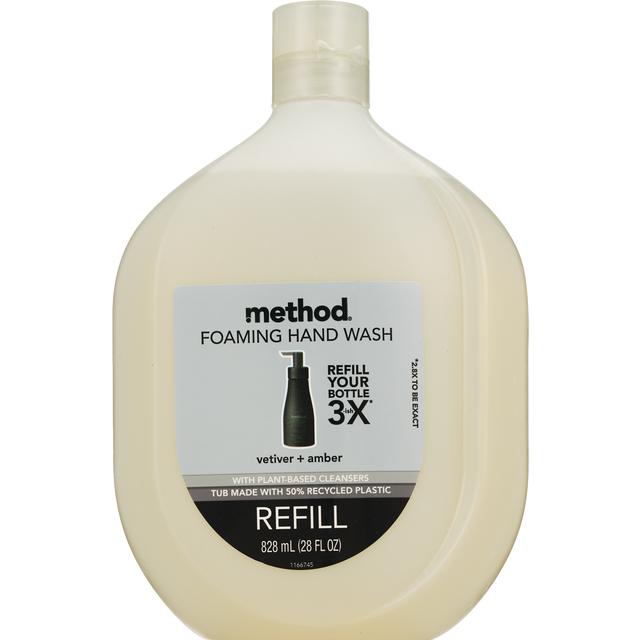 slide 1 of 1, method Premium Foaming Hand Wash Refill, Vetiver + Amber, 28 Ounce, 28 fl oz