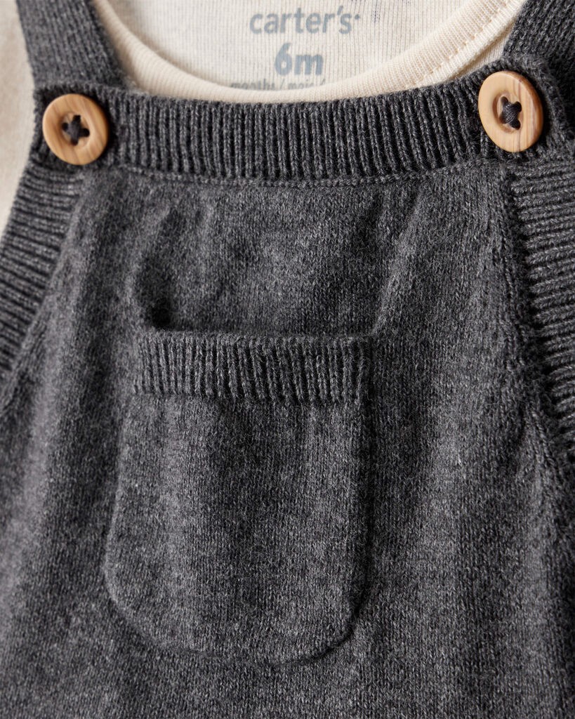 slide 5 of 6, Carter's Baby Girl Bow Print Cotton Long-Sleeve Dress Set - Grey White/Grey NB, 1 ct