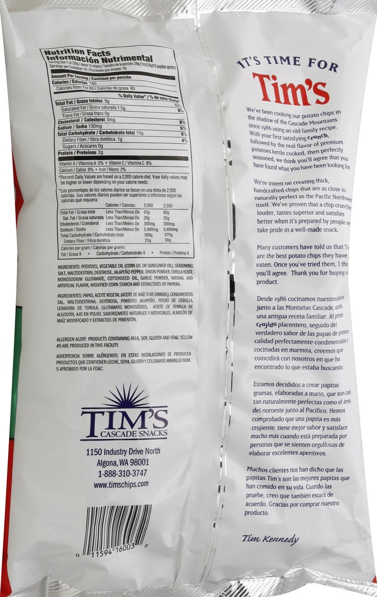 slide 4 of 6, Tim's Jalapeno Seasoned Extra Thick & Crunchy Potato Chips, 16 oz