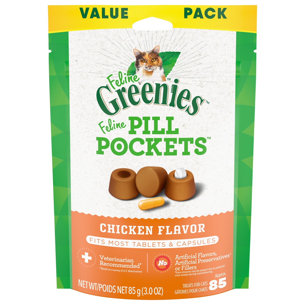 slide 1 of 4, Greenies Pill Pockets Chicken Flavor Treats for Cats Value Pack 3.0 oz, 3 oz