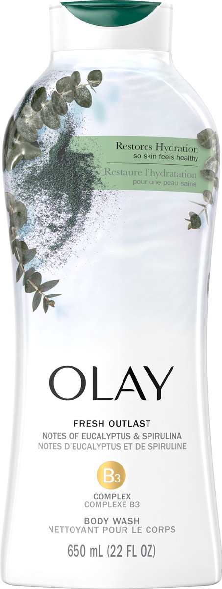 slide 2 of 3, Olay Fresh Outlast Paraben Free Body Wash with Relaxing Notes of Eucalyptus and Spirulina, 22 fl oz, 22 fl oz