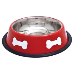 Ruffin' It Fashion Steel Bowl With White Bones - Red