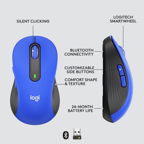 slide 3 of 8, Logitech Signature M650 L Full-Size Wireless Mouse, Blue, 910-006232, 1 ct