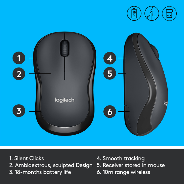 slide 5 of 10, Logitech M220 Silent Wireless Mouse in Black, 1 ct