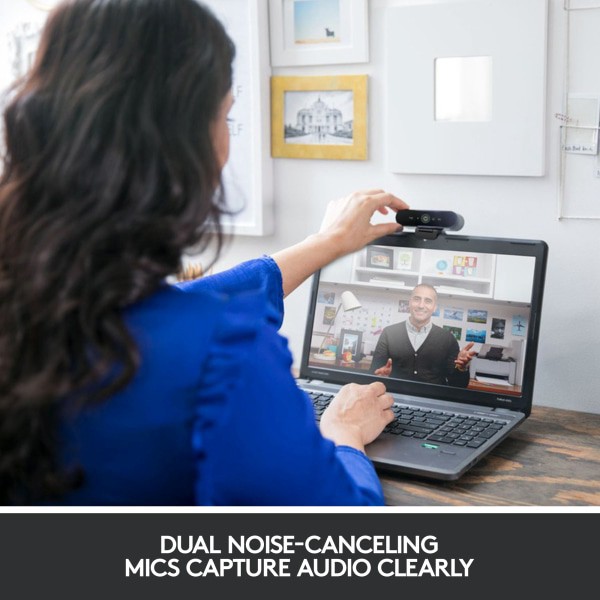 slide 4 of 9, Logitech 4K Pro Webcam With Hdr And Noise-Canceling Mics, Black, 1 ct