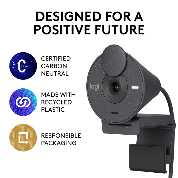 slide 2 of 9, Logitech Brio 300 Hd Webcam With Privacy Shutter, Graphite, 1 ct