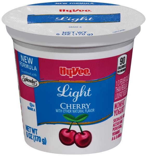 slide 1 of 1, Hy-Vee Light Cherry Yogurt, 6 oz