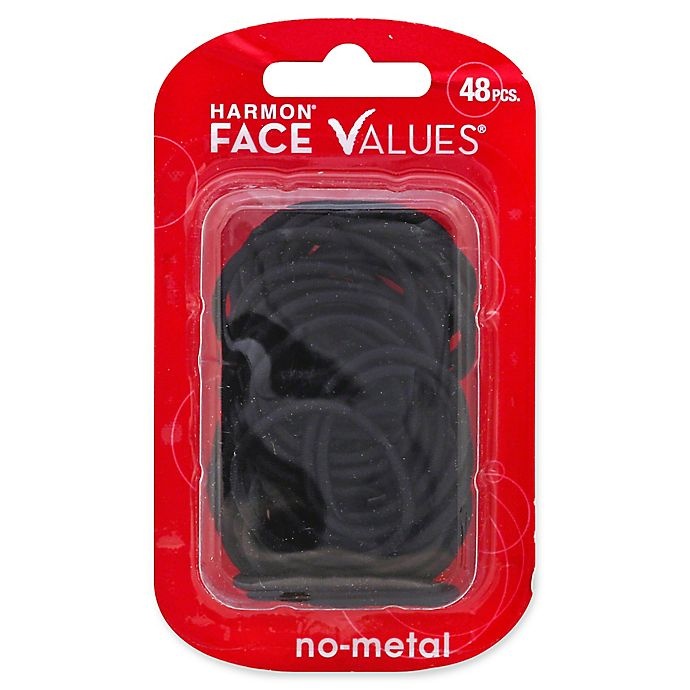 slide 1 of 1, Harmon Face Values Small Elastic Band Ponytail Holders - Black, 48 ct