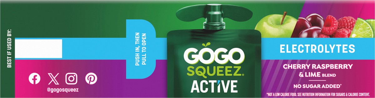 slide 7 of 12, GoGo squeeZ Cherry Raspberry & Lime Fruit Blend with Electrolytes 10 - 3.9 oz Pouches, 10 ct