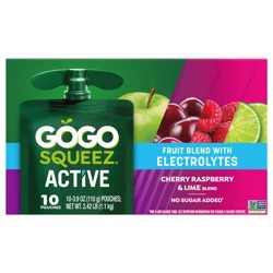 GoGo squeeZ Cherry Raspberry & Lime Fruit Blend with Electrolytes 10 - 3.9 oz Pouches