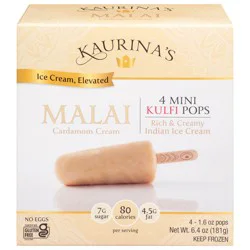 Kaurina's Indian Ice Cream Malai Cardamom Cream Mini Kulfi Pops - 4 x 1.6 oz