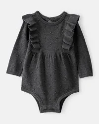 Carter's Baby Girl Ruffle Cotton Long-Sleeve Bodysuit - Grey Grey NB