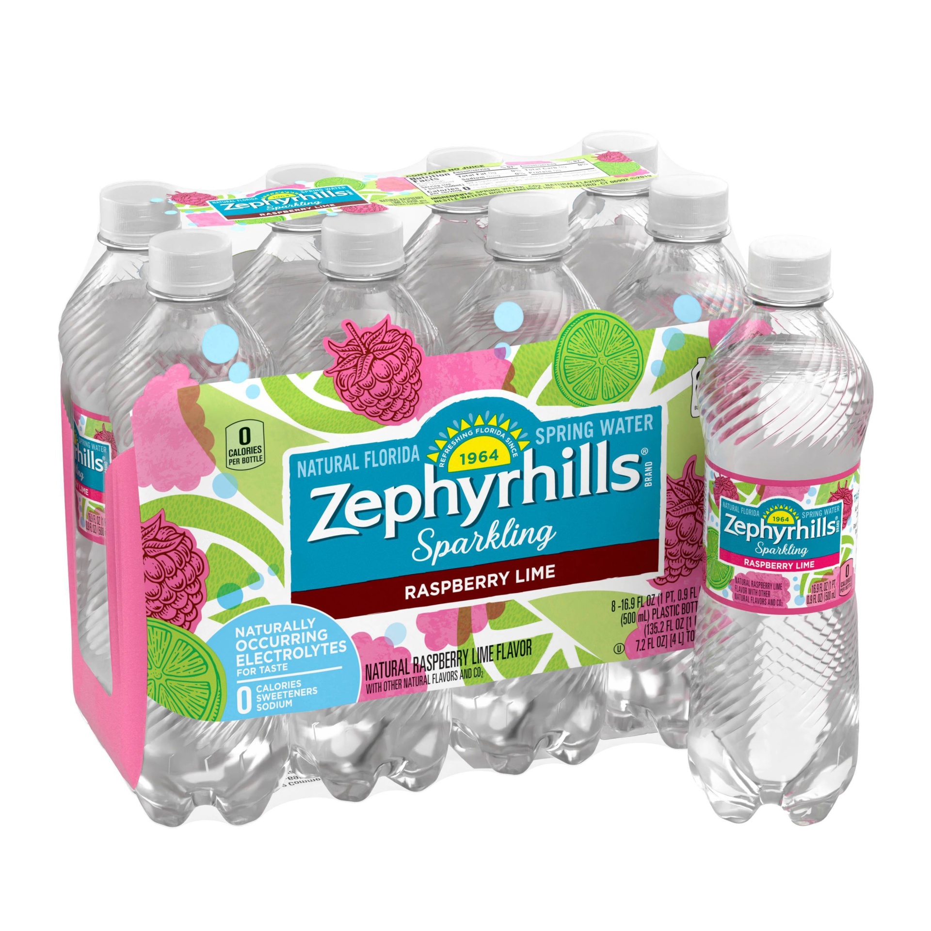 slide 1 of 6, Zephyrhills Raspberry Lime Mineral Water, 8 ct; 16.9 fl oz