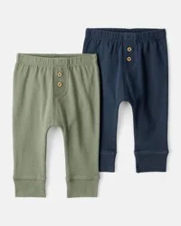 Carter's Baby Boy 2-Pack 100% Cotton Pull-On Pants - Green/Navy Green/Navy 18M