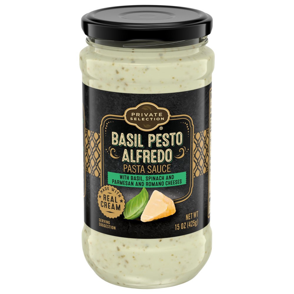 slide 1 of 4, Private Selection Basil Pesto Alfredo Pasta Sauce, 15 oz