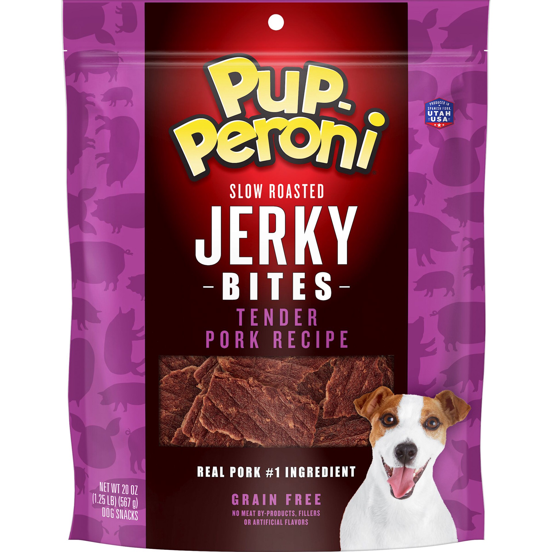 slide 1 of 4, Pup-Peroni Jerky Bites, Tender Pork Recipe, Grain-Free Dog Treats, 20-Ounce, 20 oz