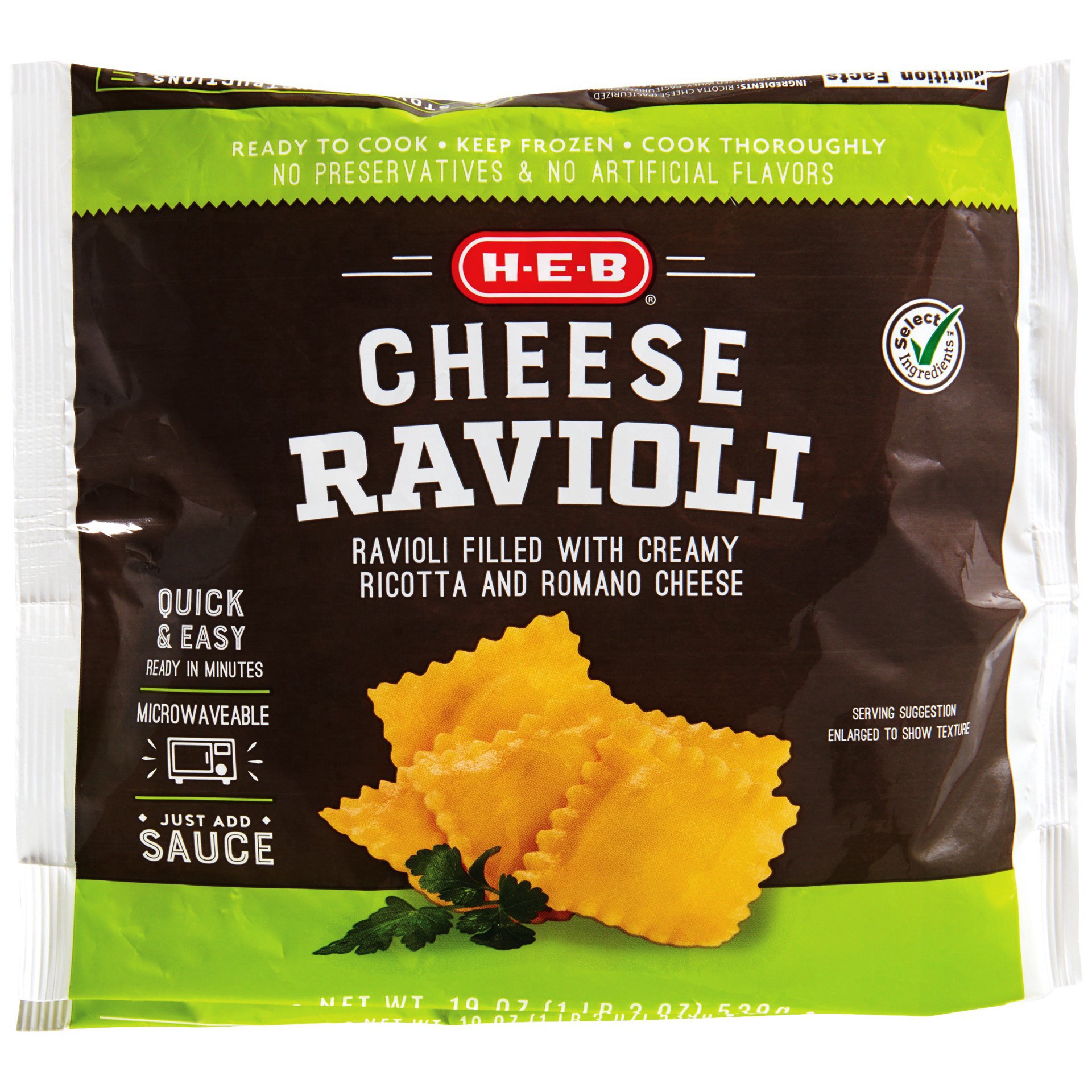 slide 1 of 1, H-E-B Frozen Cheese Ravioli, 19 oz
