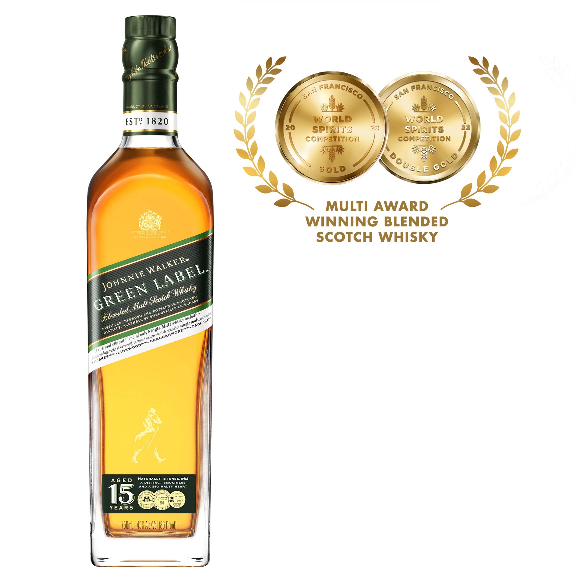 slide 3 of 6, Johnnie Walker Green Label Blended Malt Scotch Whisky, 750 mL, 750 ml