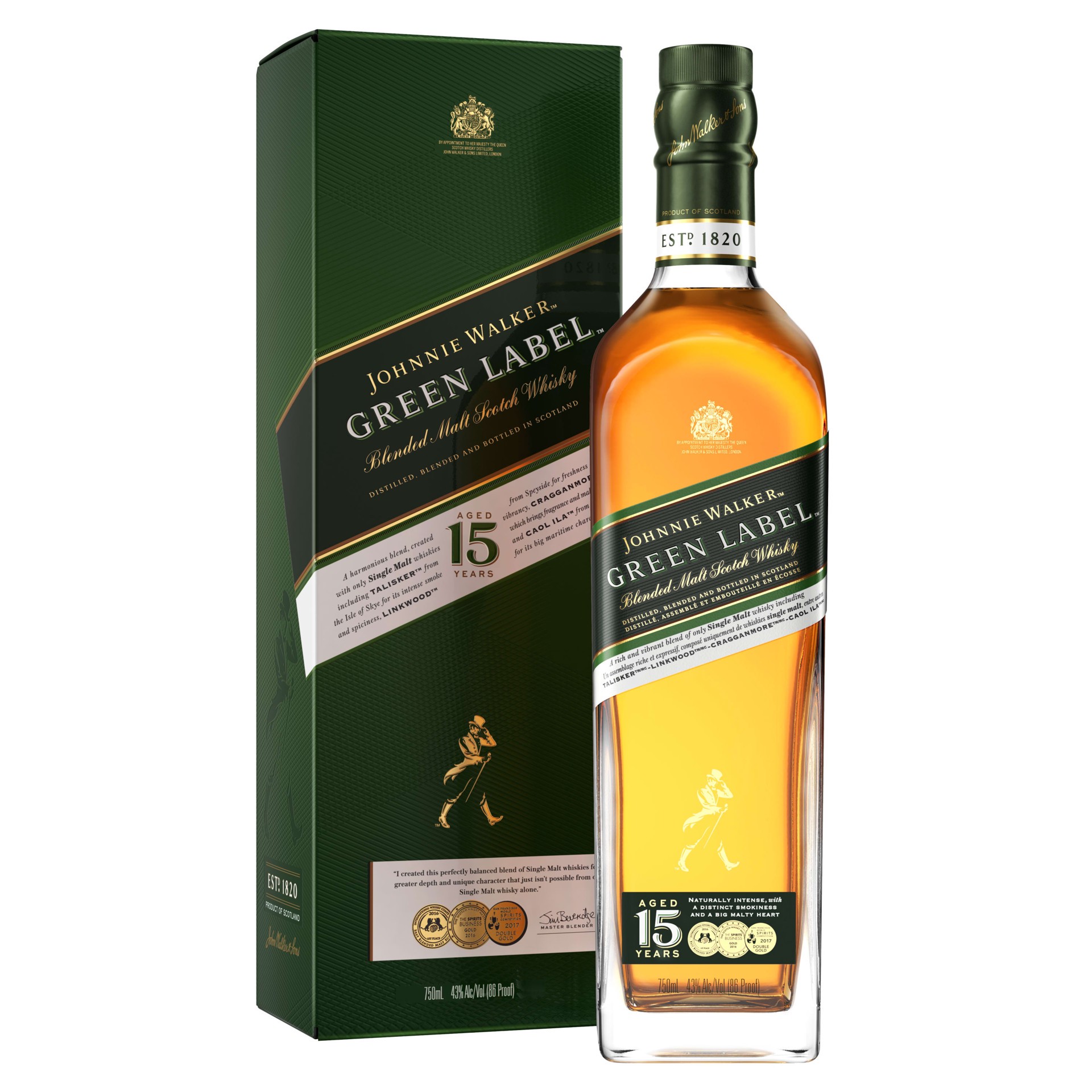 slide 4 of 6, Johnnie Walker Green Label Blended Malt Scotch Whisky, 750 mL, 750 ml